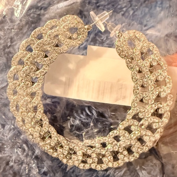 Retro Cuban Link Rhinestone Hoop Earrings (Various Colors) - Picture 7 of 9